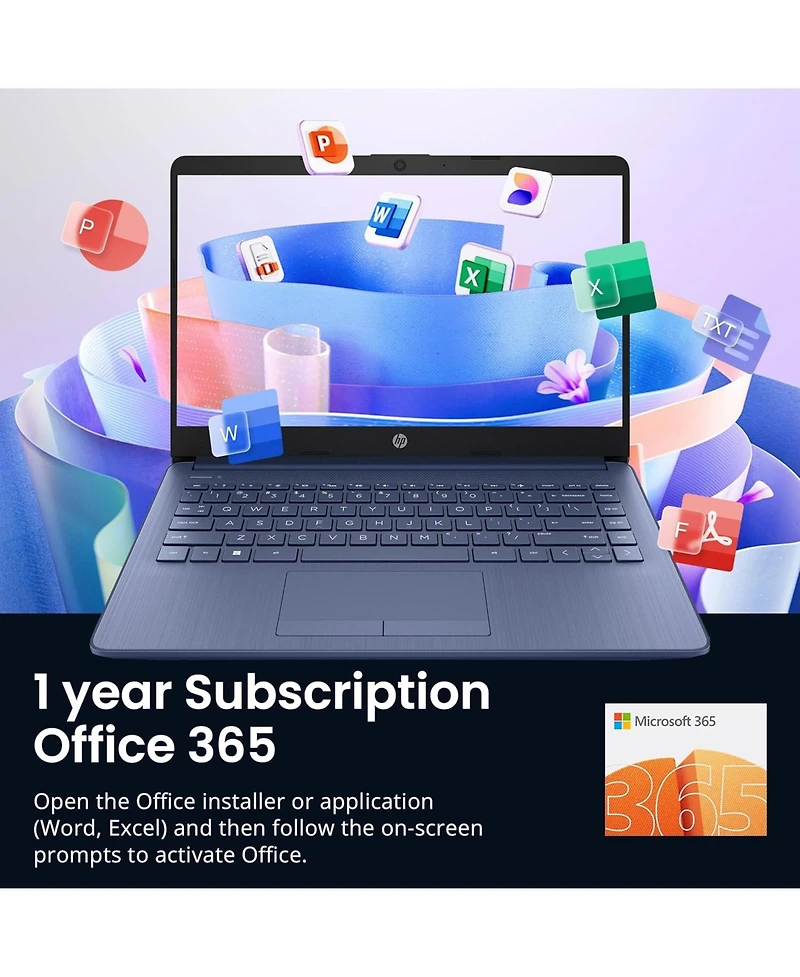 Hp Essential 14" Hd Laptop, Intel N150, 4GB Ram, 128GB eMMC, Wi-Fi 6, Win11 Home, 1-Year Microsoft 365 Included
