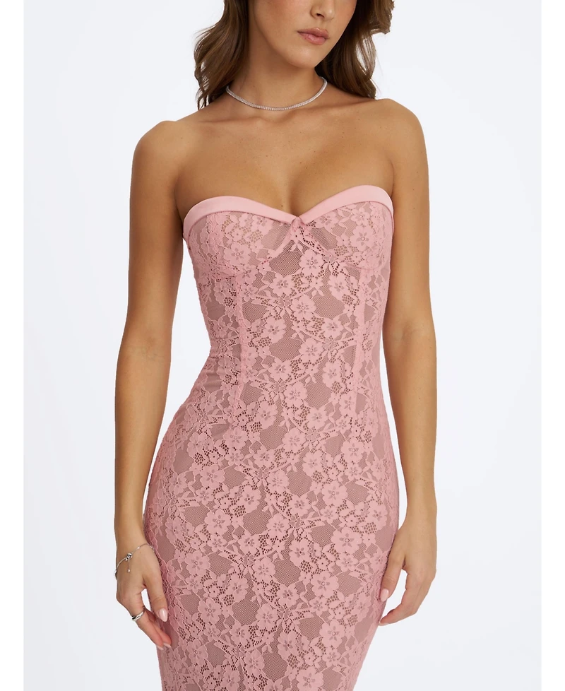 Miss Circle Women's Rosalyn Pink Lace Sweetheart Maxi Mermaid Dress