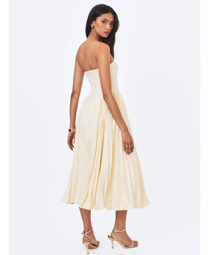 Miss Circle Women's Marnie Butter Yellow Pleated Satin Midi Dress