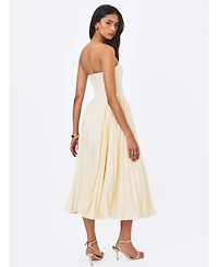 Miss Circle Women's Marnie Butter Yellow Pleated Satin Midi Dress