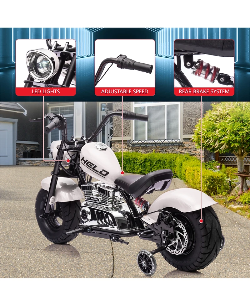 50-Inch Kids Electric Ride On Motorcycle, 36V 350W Brushless Motor, 22 Mph Max Speed, Outdoor Riding Toy for Boys and Girls, White, Ages 8-12