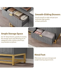 6 Drawer Dresser for Bedroom, 53.5" Large Dresser with Metal Legs, Modern Chest Organizer with Wide Storage, Chest of Drawers for Bedroom, Entryway