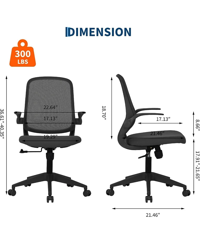 Black Ergonomic Mesh Office Chair with Flip-Up Arms and Lumbar Support