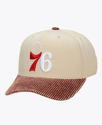 Mitchell & Ness Men's Cream/Red Philadelphia 76ers Washed Corduroy Pro Crown Snapback Hat