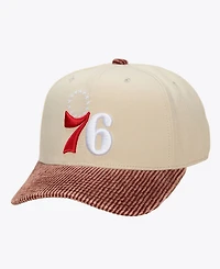 Mitchell & Ness Men's Cream/Red Philadelphia 76ers Washed Corduroy Pro Crown Snapback Hat