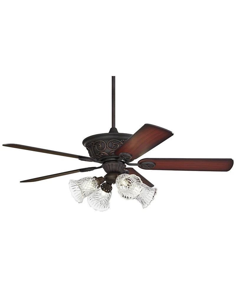 52" Casa Vieja Contessa Industrial Rustic Indoor Ceiling Fan Led Light Bronze Copper Cherry Clear Glass Barbizon Living Kitchen