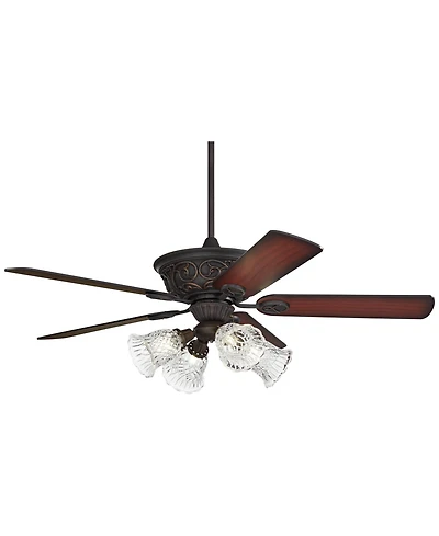 52" Casa Vieja Contessa Industrial Rustic Indoor Ceiling Fan Led Light Bronze Copper Cherry Clear Glass Barbizon Living Kitchen