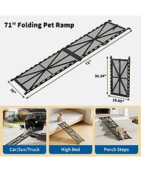 71 in Folding Dog Ramp for Car Suv Truck, Steel Frame Pet Ramp for Large Dogs