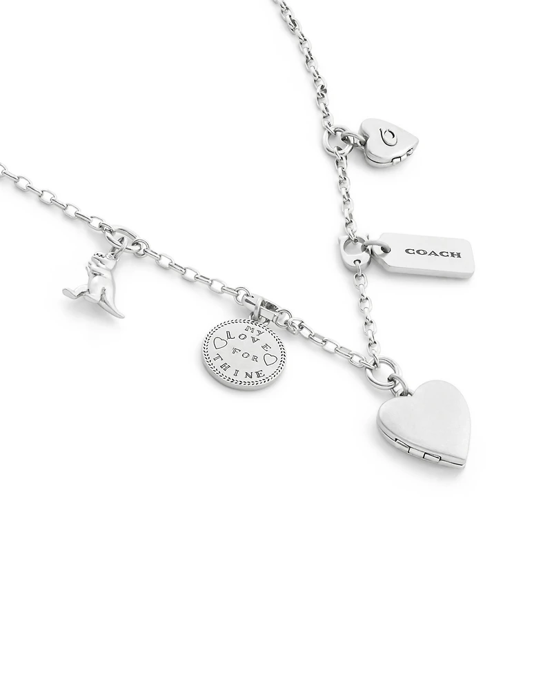 Coach Silver Heritage Charm Bib Necklace