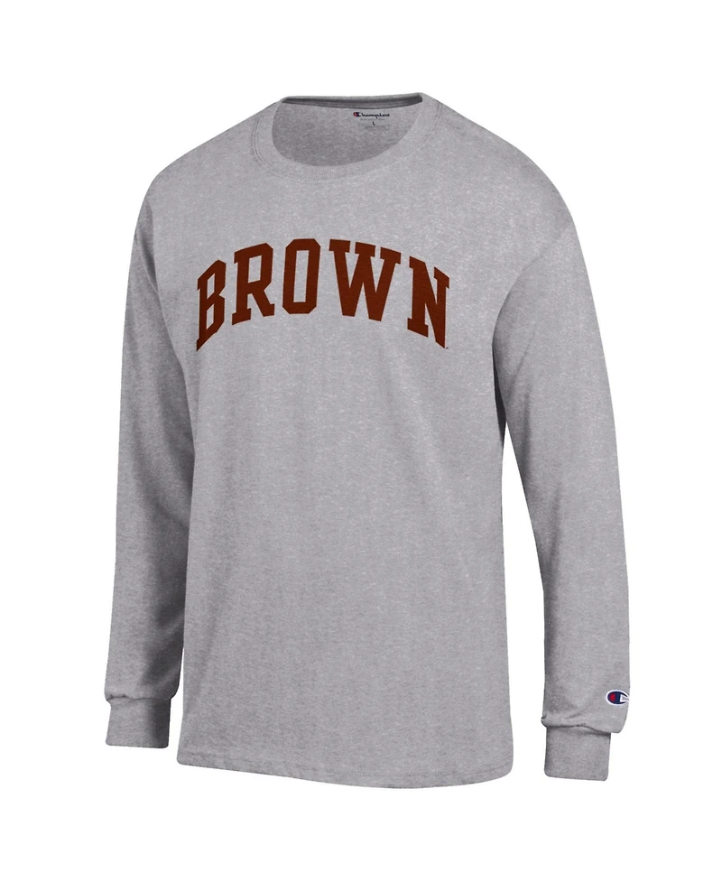 Champion Men's Heather Gray Brown Bears Basic Arch Long sleeves T-Shirt