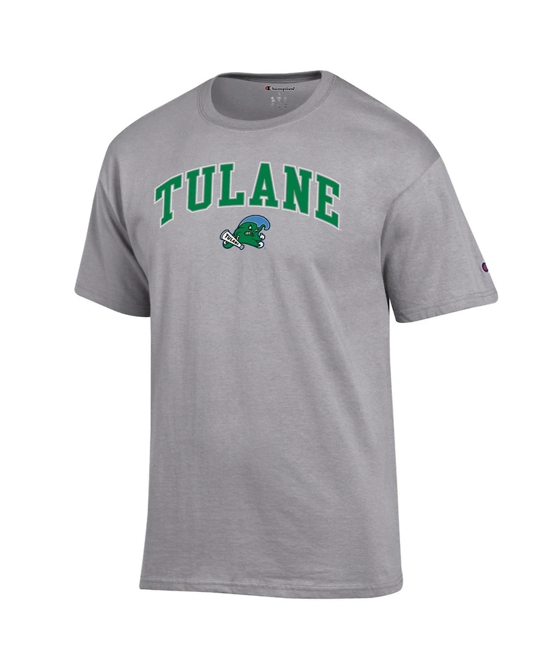 Champion Men's Champion Heather Gray Tulane Green Wave Arch Over Logo T-Shirt