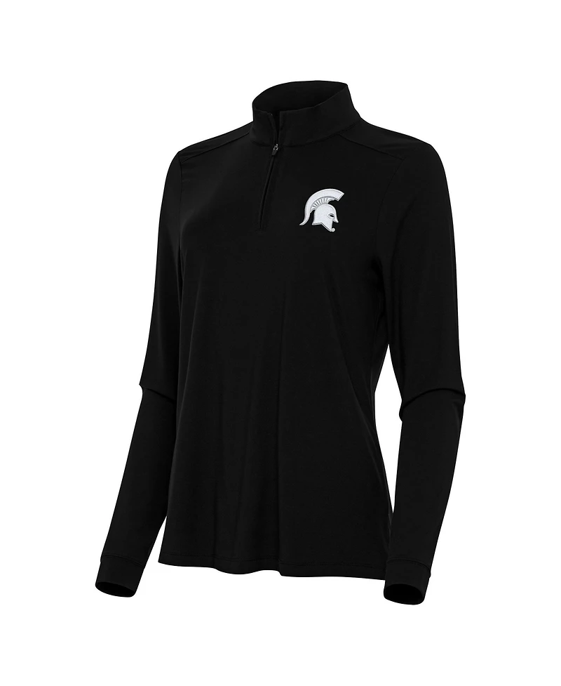 Antigua Women's Black Michigan State Spartans Intent Quarter-Zip Top