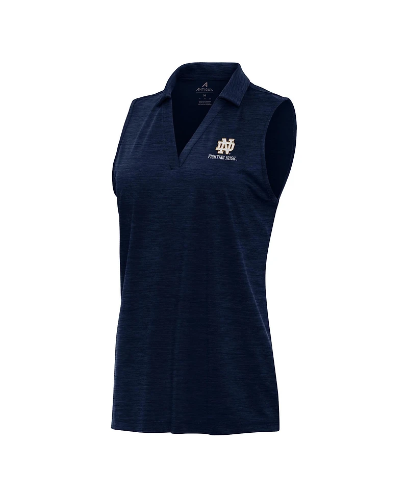 Antigua Women's Heather Navy Notre Dame Fighting Irish Layout Sleeveless V-Neck Polo Shirt