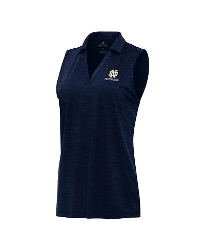 Antigua Women's Heather Navy Notre Dame Fighting Irish Layout Sleeveless V-Neck Polo Shirt