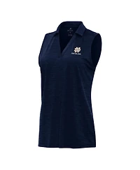 Antigua Women's Heather Navy Notre Dame Fighting Irish Layout Sleeveless V-Neck Polo Shirt