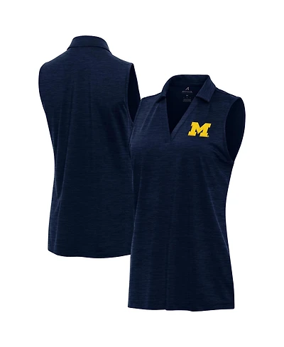 Antigua Women's Heather Navy Michigan Wolverines Layout Sleeveless V-Neck Polo Shirt