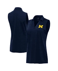 Antigua Women's Heather Navy Michigan Wolverines Layout Sleeveless V-Neck Polo Shirt