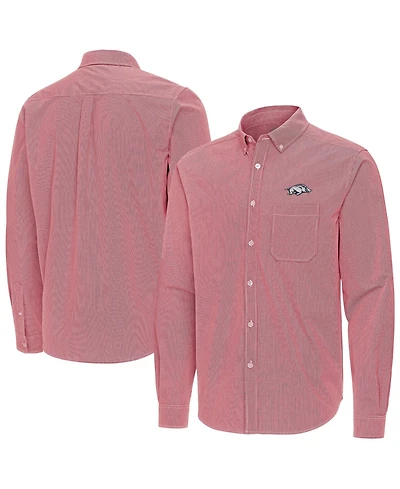 Antigua Men's Cardinal Arkansas Razorbacks Porter Woven Tri-Blend Long sleeves Button-Down Shirt