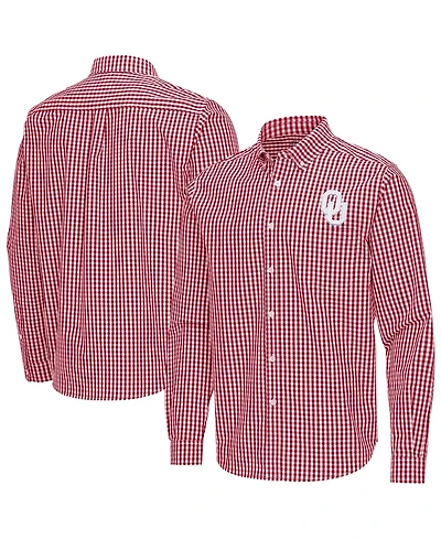 Antigua Men's Crimson Oklahoma Sooners Ellis Woven Tri-Blend Long sleeves Button-Down Shirt