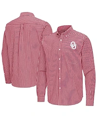 Antigua Men's Crimson Oklahoma Sooners Ellis Woven Tri-Blend Long sleeves Button-Down Shirt