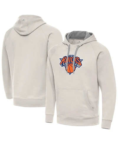 Antigua Men's Cream New York Knicks Big Logo Victory Pullover Hoodie