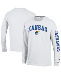 Champion Men's White Kansas Jayhawks Arch Over Logo 2-Hit Long sleeves T-Shirt