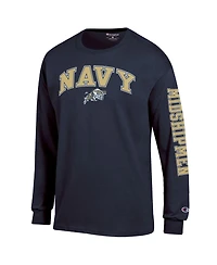 Champion Men's Navy Midshipmen Arch Over Logo 2-Hit Long sleeves T-Shirt