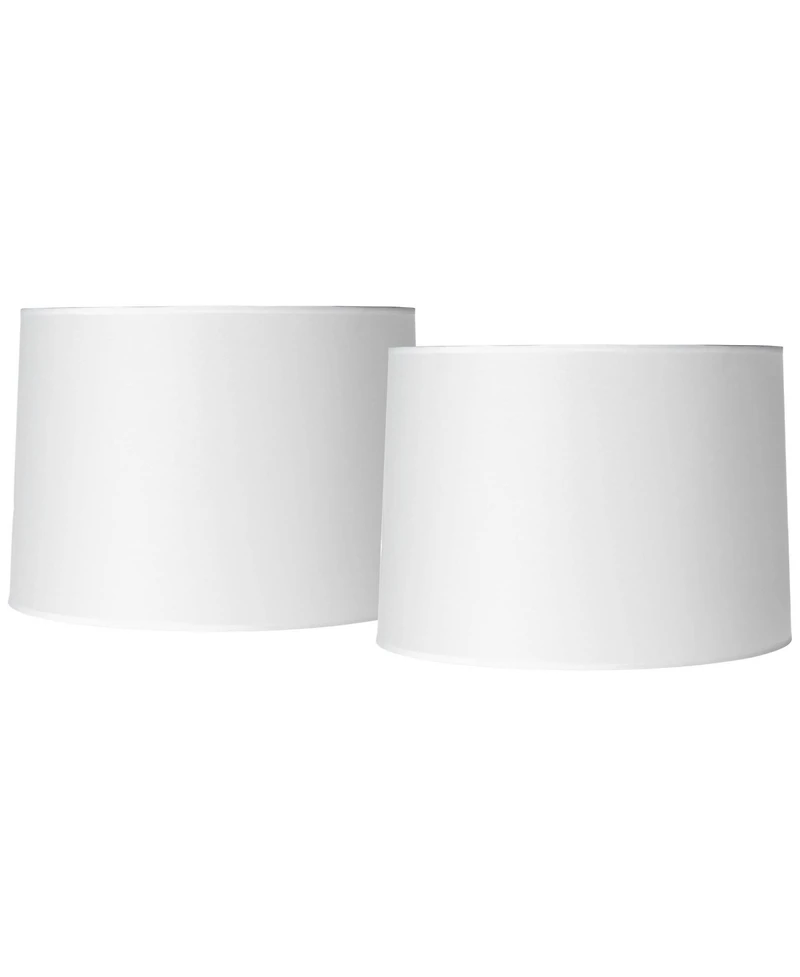 Springcrest Set of 2 Hardback Drum Lamp Shades White Medium 15" Top x 15" Bottom x 11" High Spider Replacement Harp Finial Fitting