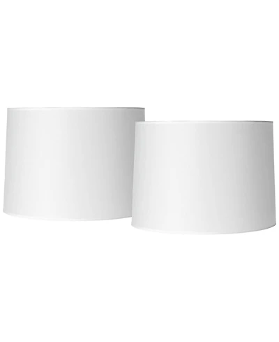 Springcrest Set of 2 Hardback Drum Lamp Shades White Medium 15" Top x 15" Bottom x 11" High Spider Replacement Harp Finial Fitting