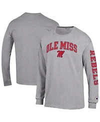 Champion Men's Heather Gray Ole Miss Rebels Arch Over Logo 2-Hit Long sleeves T-Shirt