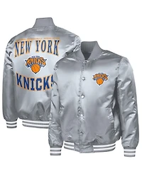 G-iii Sports by Carl Banks Men's Gray New York Knicks Adaptive Bold Logo Satin Varsity Jacket
