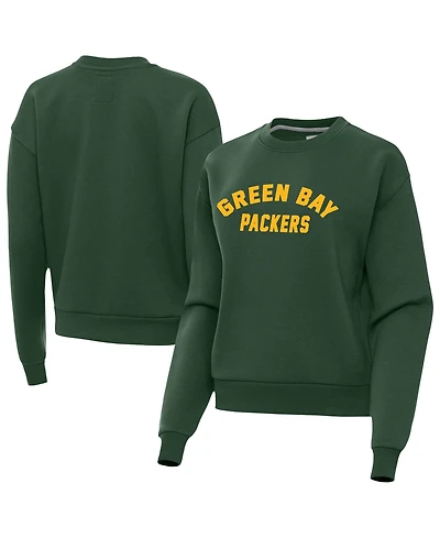 Antigua Women's Green Bay Packers Victory Dropped-Shoulder Embroidered Patch Sweatshirt