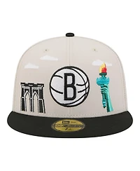 New Era Men's Tan/Black Brooklyn Nets Localized City Icon 59FIFTY Fitted Hat