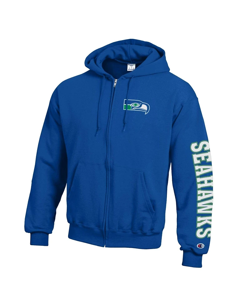 Champion Men's Royal Seattle Seahawks Power Blend Fleece Full-Zip Hoodie