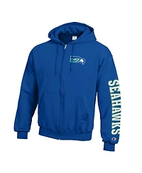Champion Men's Royal Seattle Seahawks Power Blend Fleece Full-Zip Hoodie