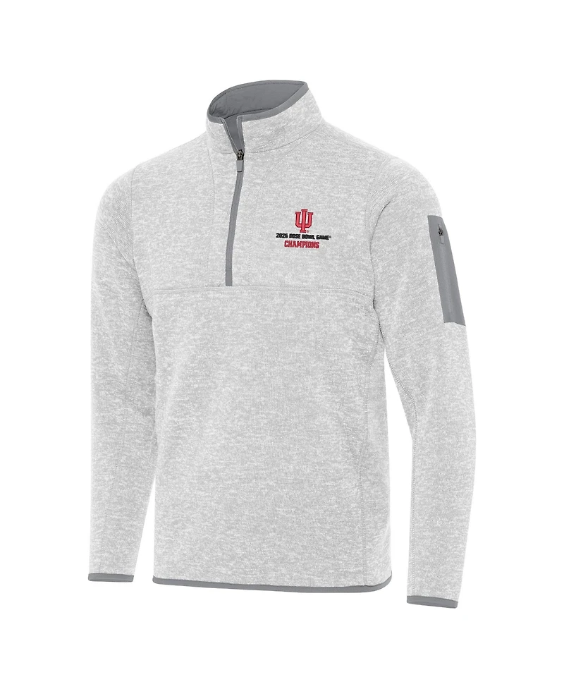 Antigua Men's Heather Gray Indiana Hoosiers College Football Playoff 2026 Rose Bowl Champions Fortune Quarter-Zip Pullover Sweatshirt