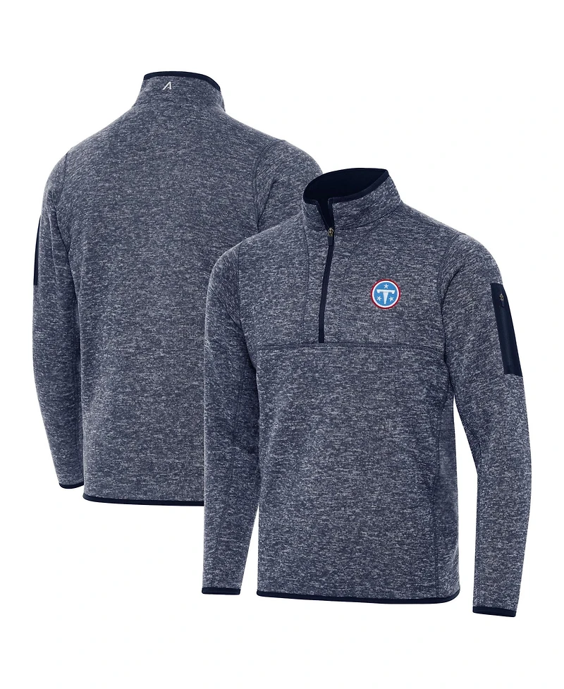 Antigua Men's Heather Navy Tennessee Titans Fortune Quarter-Zip Pullover Sweatshirt