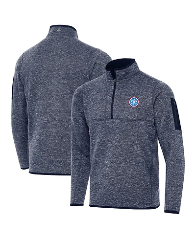 Antigua Men's Heather Navy Tennessee Titans Fortune Quarter-Zip Pullover Sweatshirt