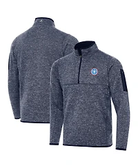 Antigua Men's Heather Navy Tennessee Titans Fortune Quarter-Zip Pullover Sweatshirt