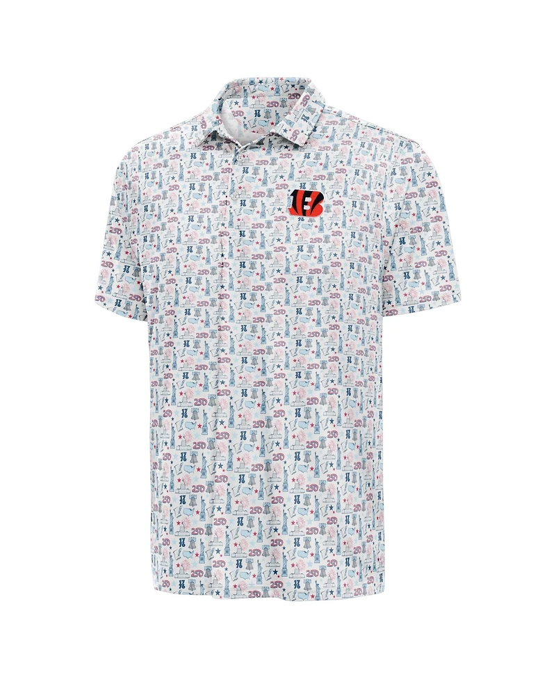 Antigua Men's White Cincinnati Bengals America 250 Freedom Desert Dry Polo Shirt