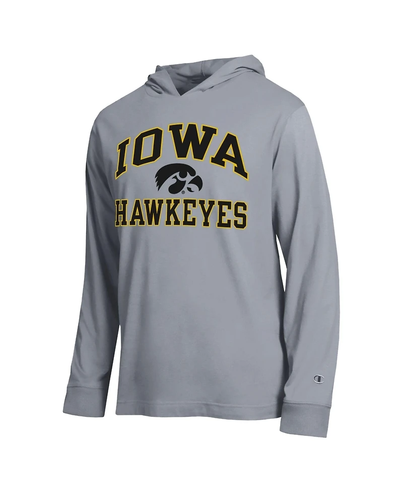 Champion Men's Heather Gray Iowa Hawkeyes High Motor All-Star Long sleeves Hooded T-Shirt