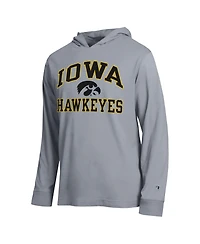 Champion Men's Heather Gray Iowa Hawkeyes High Motor All-Star Long sleeves Hooded T-Shirt