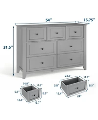 homfan 2 Set of 7 Drawers Dresser for Bedroom, 54" Modern Grey 7 Chest of Drawer Dresser, Storage Organizer with Drawers for Living Room, Hallway