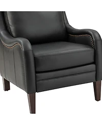 Hulala Home Traditional Pascual 27.56" Wide Genuine Leather Arm Chair with Rubber Wood Legs
