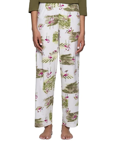 Hue Women's Vineyard Flamingos Relaxed-Fit Flamingo-Print Cotton-Blend Pajama Pants