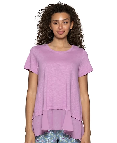 Hue Women's Crewneck Georgette Flounce Cotton-Blend Pj Tee