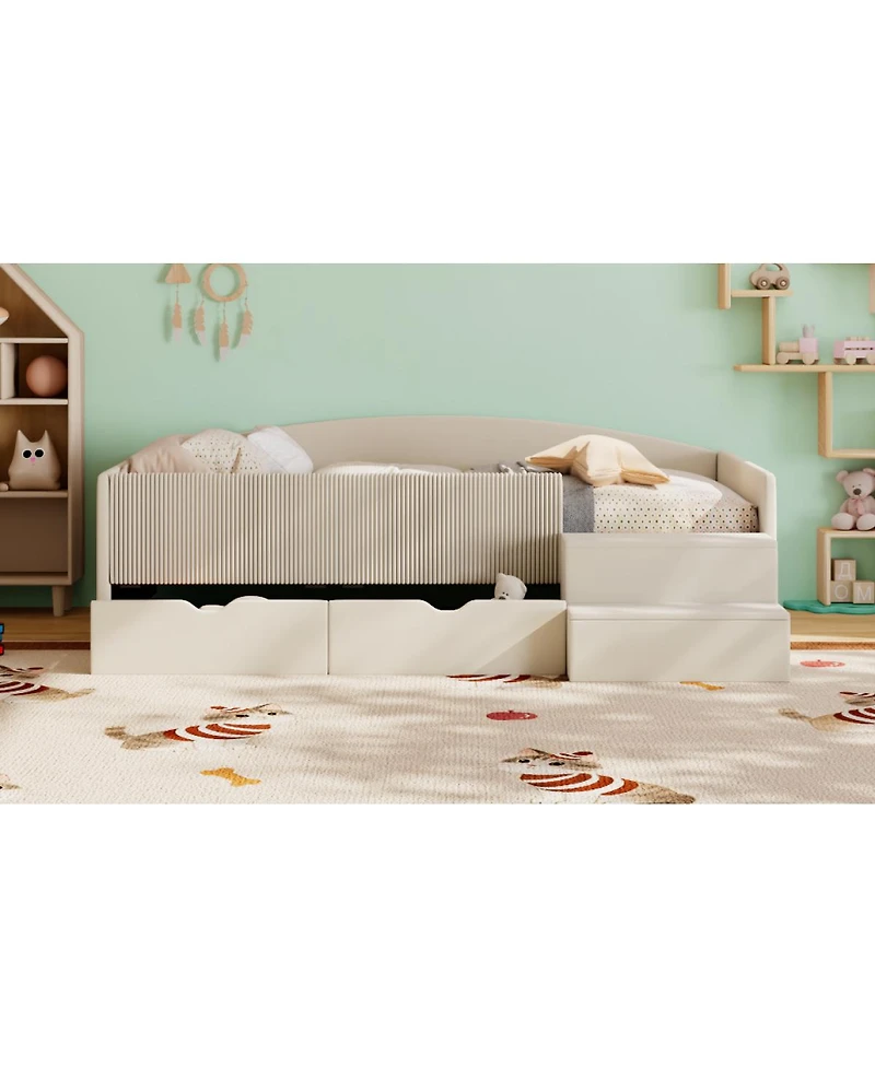 Streamdale Furniture Twin Size Upholstered Daybed Frame with 2 Storage Drawers
