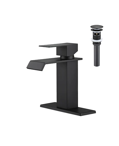 Thirtypeachy Single Handle Waterfall Bathroom Sink Faucet with Pop-Up Drain, Stainless Steel, Deck Mount