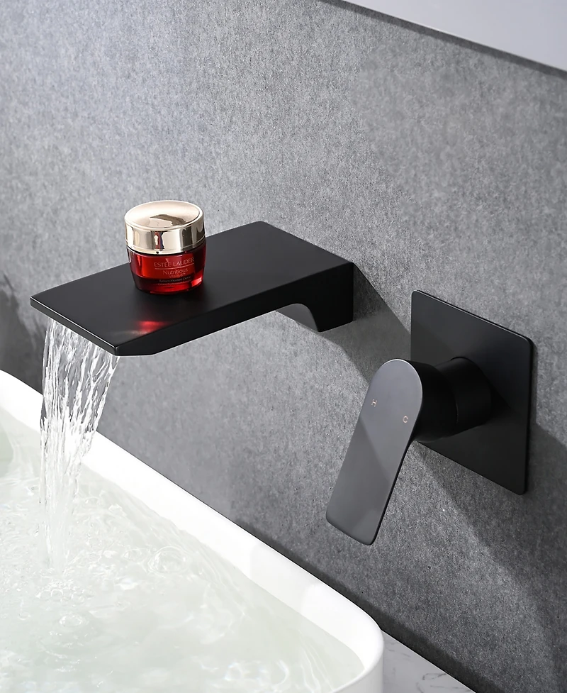 Thirtypeachy Wall-Mounted Bathroom Sink Faucet with Single Handle, Waterfall Spout and Rough-In Valve Included