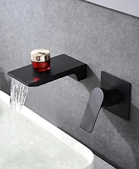 Thirtypeachy Wall-Mounted Bathroom Sink Faucet with Single Handle, Waterfall Spout and Rough-In Valve Included